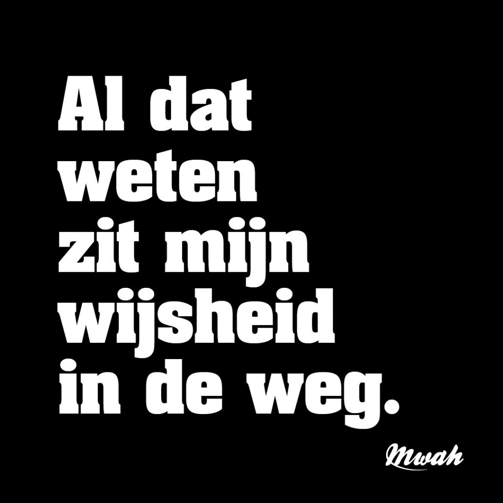 Al dat weten zit mijn wijsheid in de weg.